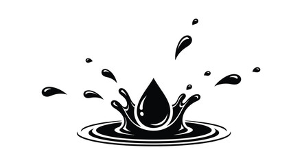 A striking black and white illustration depicting a water droplet impact with radiating splashes a bold silhouette high quality professional detailed © FAM