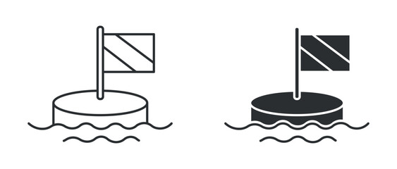 Sea buoy with flag icon set, ocean navigation marker floating buoy symbol, outline and solid silhouette style. Vector illustration. © Masuda Akthar