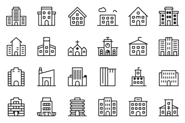 Building linear icons set. collection of architecture line icons for website, mobile app design