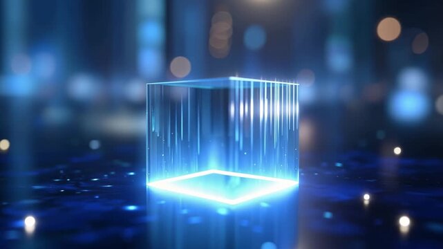 Blue light pulses from a glowing cube
