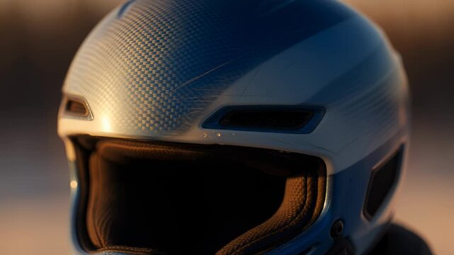 Close-Up View of a Blue and White Ski Helmet, Sports Equipment Detail