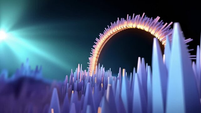 Purple spikes glow softly against a dark backdrop