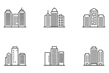 Collection of diverse city buildings and skyscrapers for urban development and business architecture