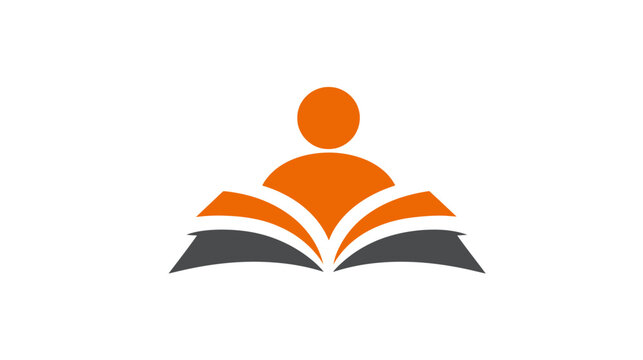 Abstract student person with open book icon logo concept on white background. Education, learning, knowledge symbol vector.