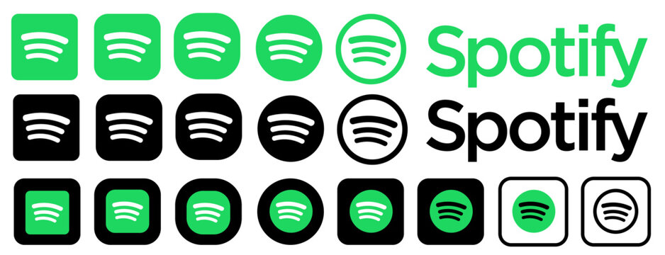 Spotify music platform logo icon set. Vector.