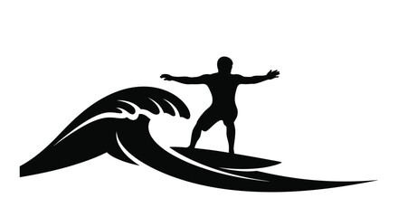 Surfer riding a powerful wave a striking black silhouette © RKGolam