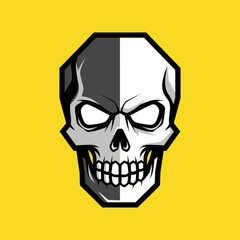 Obraz premium Stylized Skull Icon with Sharp Features and Yellow Background