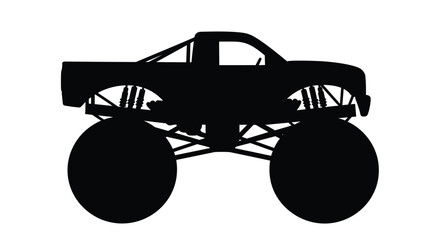 A black silhouette of a large monster truck with oversized tires © RKGolam