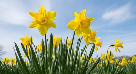 Obraz premium Vibrant daffodils blooming on the first day of spring welcoming longer days and warmer weather