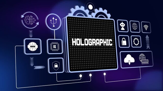 Holographic display technology for futuristic 3d visualizations, advanced digital interface design and virtual reality ads