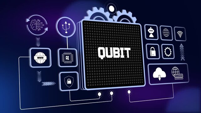 Qubit quantum computing concept for advanced data processing, cryptographic research and future technology breakthroughs