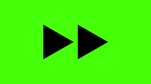 Fast Forward Media Icon: Two Black Rightward Arrows on Vibrant Green Screen Background for Video Playback, Navigation, and High-Speed Motion Graphics Projects, 4K UHD High Quality Resolution Asset