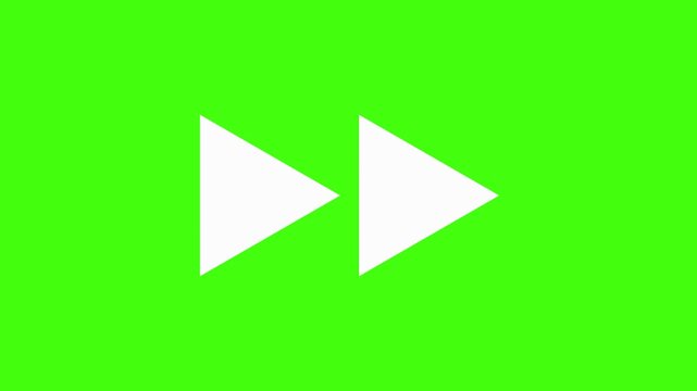 Fast Forward Media Icon: Two White Rightward Arrows on Vibrant Green Screen Background for Video Playback, Navigation, and High-Speed Motion Graphics Projects, 4K UHD High Quality Resolution Asset