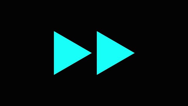 Fast Forward Media Icon: Two Cyan Rightward Arrows on Vibrant Black Screen Background for Video Playback, Navigation, and High-Speed Motion Graphics Projects, 4K UHD High Quality Resolution Asset