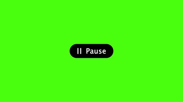 Minimalist Black Pill-Shaped Pause Button Interface Element with White Text and Icon Isolated on Green Background for Media Player Control, Video Editing, UI/UX Design, and Digital App Navigation