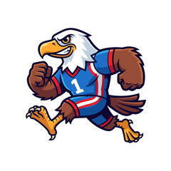 Running Eagle Mascot in Sports Jersey, Energetic Bird Character