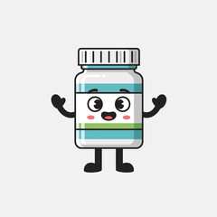 Fototapeta premium Cute Pill Bottle Character with Arms and Legs, Happy Face, Health and Medicine Concept