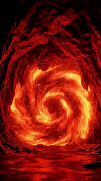 Fiery Vortex Portal - Dramatic Digital Art of a Volcanic Cave Entrance with Intense Red and Orange Swirling Energy Perfect for Fantasy Sci-Fi Projects