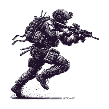soldier full combat gear attack