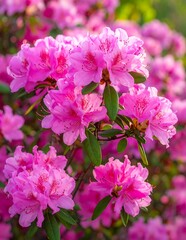 Obraz premium Pink Rhododendron Blooms in Springtime Garden.