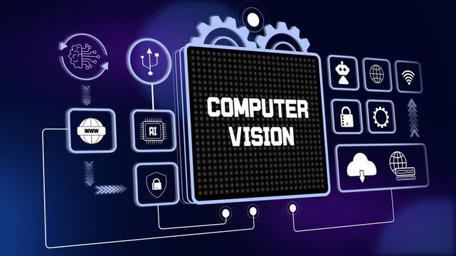 Computer vision technology for automated image recognition, advanced visual data processing and futuristic tech systems