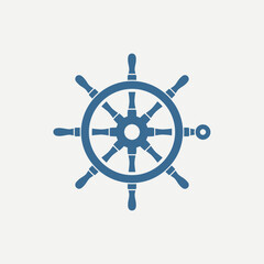 Obraz premium Blue ship's wheel icon on a light gray background, nautical symbol for navigation and control