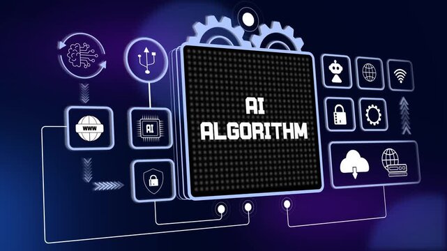 Ai algorithm technology for automated decision making research, advanced machine learning systems and futuristic digital innovation