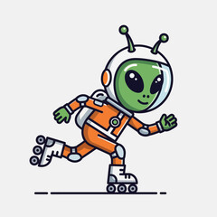 Obraz premium Cute Alien Character on Roller Skates, Space Suit, Cartoon Style, Fun and Playful
