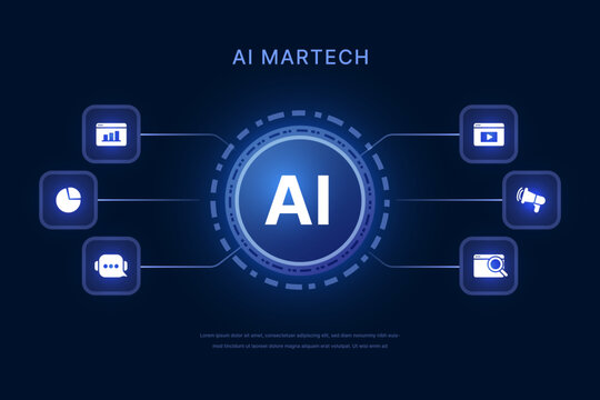 AI Automation workflow of Data Analytics Marketing infographic visualization, Agentic Ai Data Analysis of Business Management including Chart Research, Media Ads analyze Icons Vector Modern Futuristic