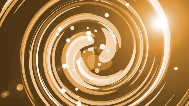 Abstract spiral vortex with light flare and circular bokeh dots background animation, dynamic motion and concentric rings