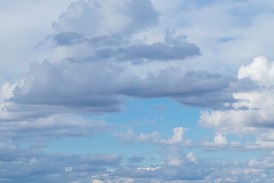 Blue sky with dramatic clouds. Cloudy daytime sky with soft clouds.
