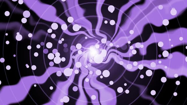 Abstract vortex concentric rings swirling ribbons and scattering light particles background animation