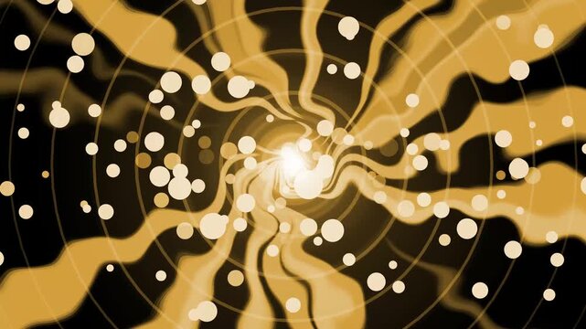 Abstract vortex concentric rings swirling ribbons and scattering light particles background animation