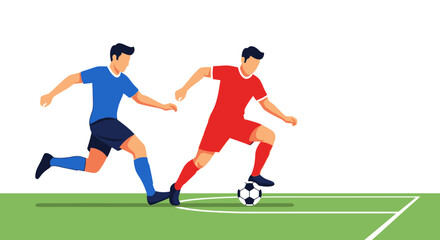 Two Male Soccer Players Dribbling and Passing the Ball on a Green Soccer Field © Ahmat