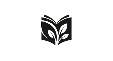 Fototapeta premium Open Book with Green Leaves Logo Symbolizing Nature, Education, and Eco-Friendly Learning on an Isolated White Background