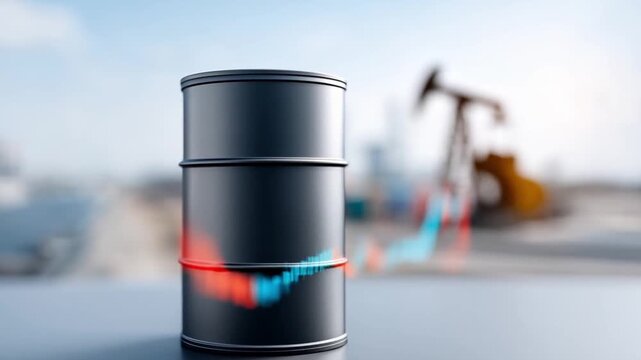 Oil barrel shale volatility graph export routes energy market fluctuation price trends pump jack concept showing global trading