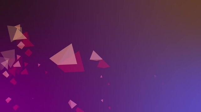 Abstract gradient background with scattered translucent triangular confetti on left animation, modern geometric design
