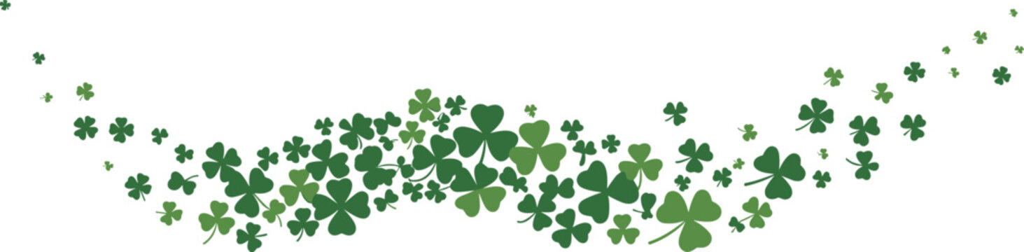 Green shamrock clover leaves wave border vector illustration for St Patricks Day