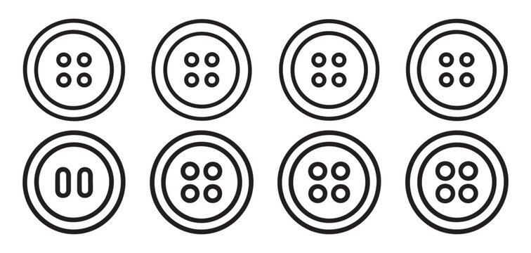 Minimalist round sewing buttons outline set, simple clothing fasteners. vector illustration eps 10