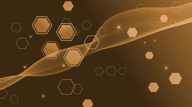 Abstract technology hexagon background with flowing wave animation, glowing hexagons and stars on dark gradient animated