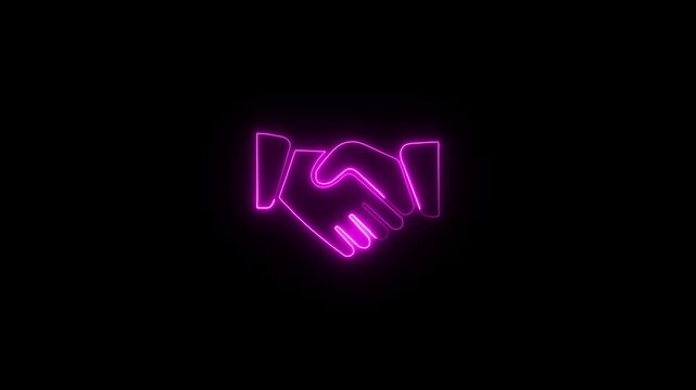 Neon line Creative handshake design displays unity and collaboration. Symbol of handshake, agreement business contract concept. handshake icon finance and partnership concept.4k video