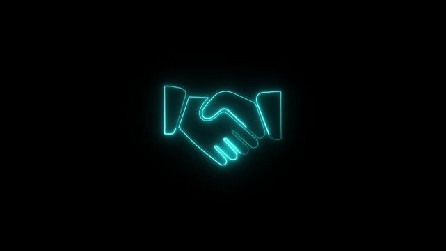 Neon line Creative handshake design displays unity and collaboration. Symbol of handshake, agreement business contract concept. handshake icon finance and partnership concept.4k video