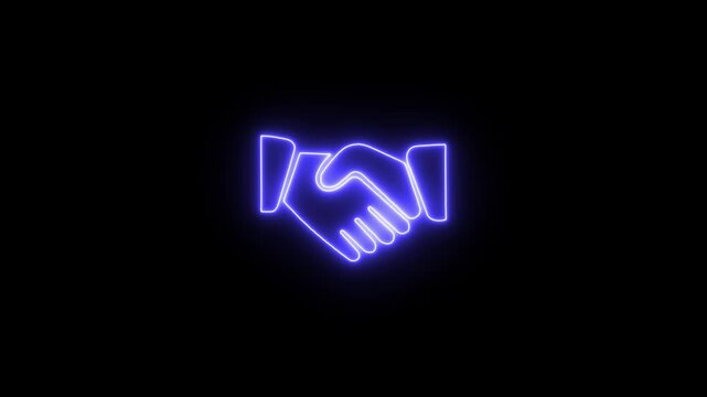 Neon line Creative handshake design displays unity and collaboration. Symbol of handshake, agreement business contract concept. handshake icon finance and partnership concept.4k video