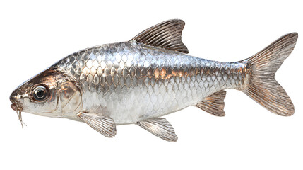Fototapeta premium Ultra realistic HD silver barb fish with shiny scales, isolated on white background