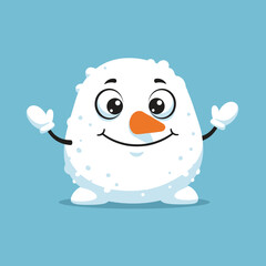 Obraz premium Cute Snowman Character with Carrot Nose and Mittens, Waving Hello