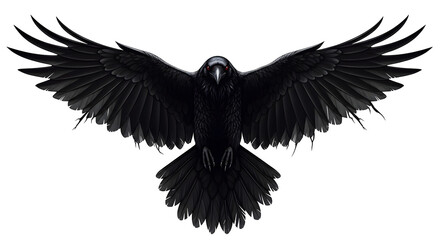Obraz premium Raven with outstretched wings isolated on transparent background