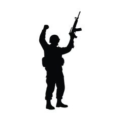 Obraz premium Soldier celebrating victory with rifle in hand triumphantly