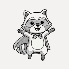 Fototapeta premium Cute Raccoon Superhero with Cape and Mask, Happy Cartoon Character