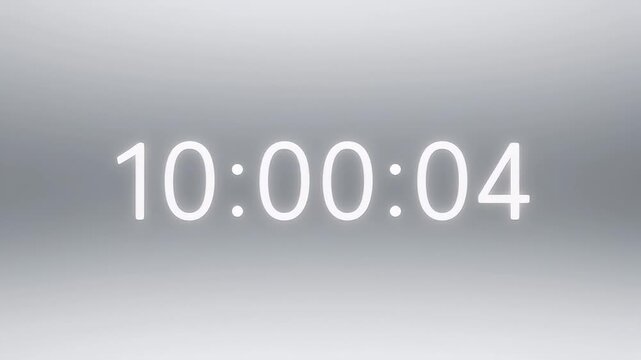 Glowing white digital clock display shows the time as ten o'clock and four seconds