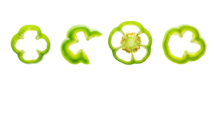 Four slices of green pepper on a transparent background